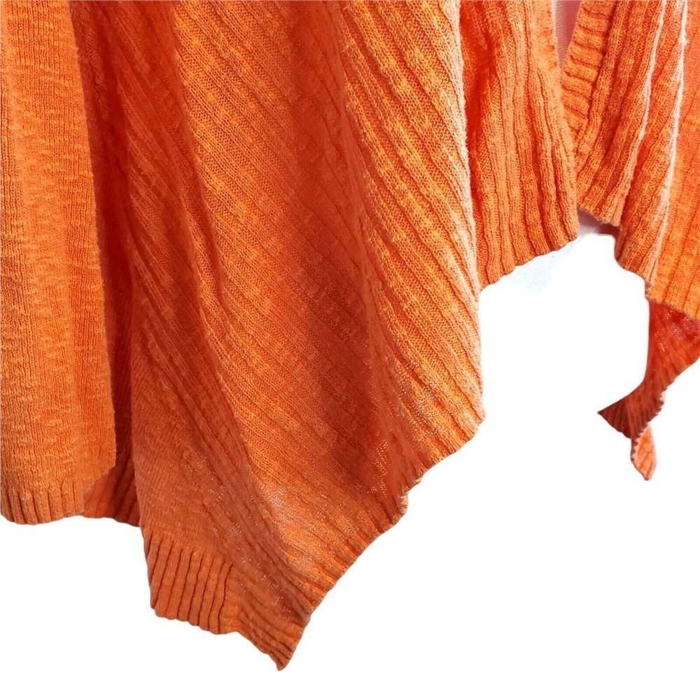 J Jill Size Medium Orange Ribbed Open Front Cardigan Sweater Linen Blend - Picture 3 of 8